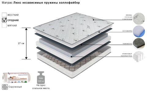 Матрас Люкс Независимый с Холлофайбером