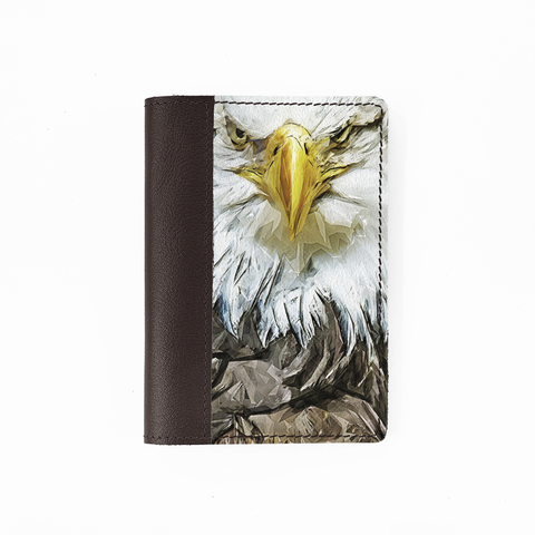 Обложка на паспорт комбинированная "Орел желтый клюв", шоколад белая вставка