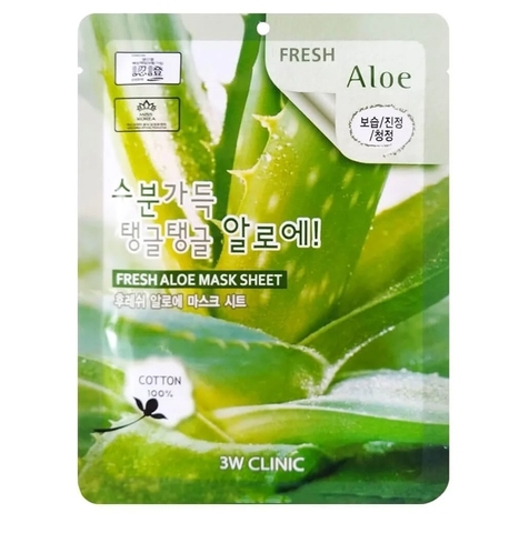 3W CLINIC МАСКА ТКАНЕВАЯ ДЛЯ ЛИЦА С ЭКСТРАКТОМ АЛОЭ FRESH ALOE MASK SHEET, 23 ML