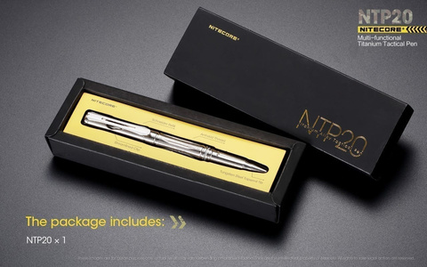 Ручка тактическая Nitecore NTP20 серебристый титан доп.ф.:стеклобой подар.кор.