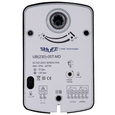 Электропривод Shuft UB(230)-05T-MD с моментом вращения 5 Нм с возвратной пружиной