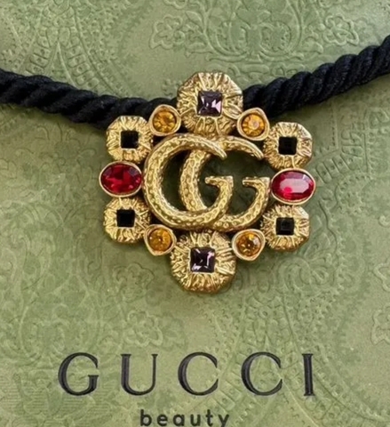 Брошь винтажная с цветными камнями в форме логотипа GUCCI