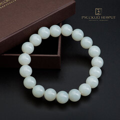 Браслет "Классика". Белый нефрит. 12 мм.