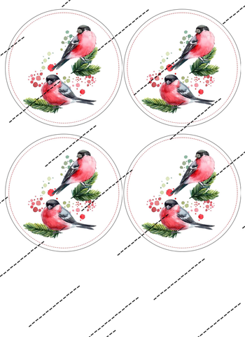 Картинка на сахарной бумаге, Снегири (бенто, 10 см)