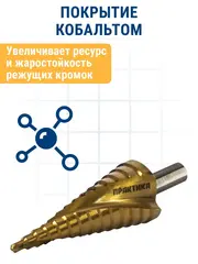 Сверло по металлу ступенчатое спиральное ПРАКТИКА 4-30мм, шаг 2мм, 3-х гран. хвост. 10мм, ЭКСПЕРТ (793-770)
