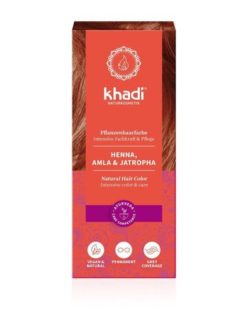 УЦЕНКА ХНА, АМЛА и ЯТРОФА натуральная краска для волос Khadi Naturprodukte, 100 гр (ПОВРЕЖДЕНА УПАКОВКА) (Срок годности до 04.2024)