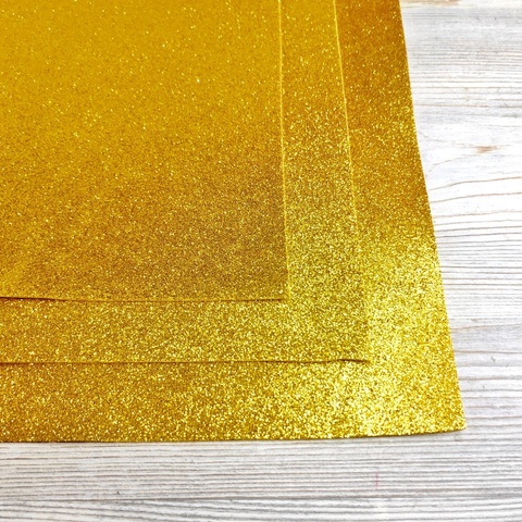 Фоамиран глиттерный 1,5мм для творчества Желтое золото размер 50х50см. (3шт)