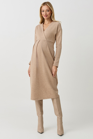 Платье для беременных и кормящих 19234 бежевый меланж