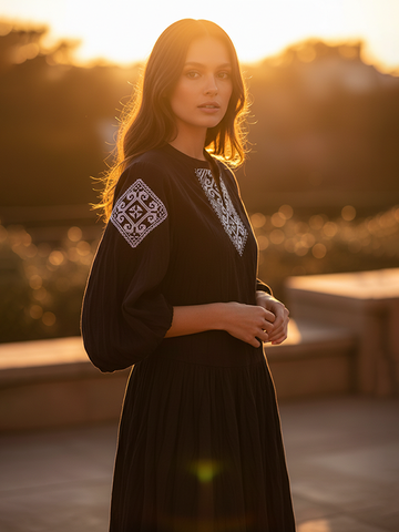 Ванда. Платье льняное миди с вышивкой в этностиле PL-421196