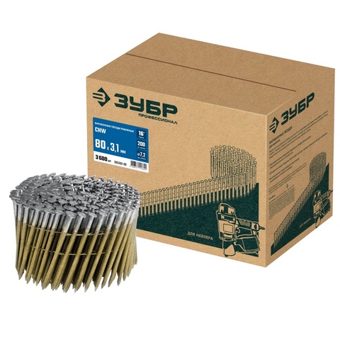 ЗУБР CNW 80 х 3.1 мм, барабанные гвозди рифленые, 3600 шт (305382-80)