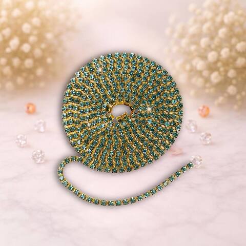 Стразовая лента 2,5мм цвет золото-голубой (упаковка 1м)