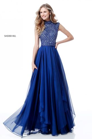 Sherri Hill Синее платье в пол