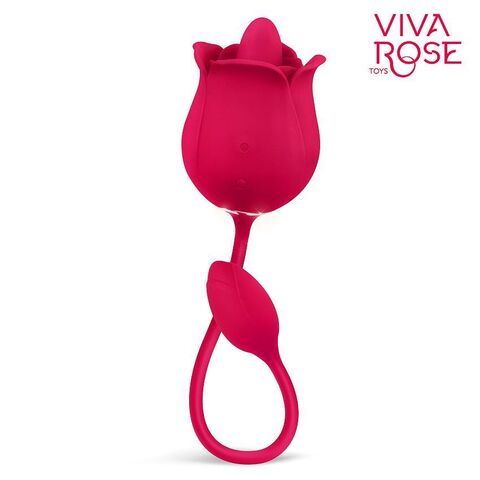 Малиновый вибростимулятор клитора с подвижным язычком - Bior toys VIVA ROSE TOYS RT-34019