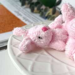 Игрушки для кукол, миниатюра - Заяц мягкий розовый, плюшевый, 6,5 см, набор 3 шт.