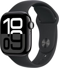 Умные часы Apple Watch Series 10 42 мм из алюминия цвета «чёрный глянец», спортивный ремешок черного цвета (S/M)