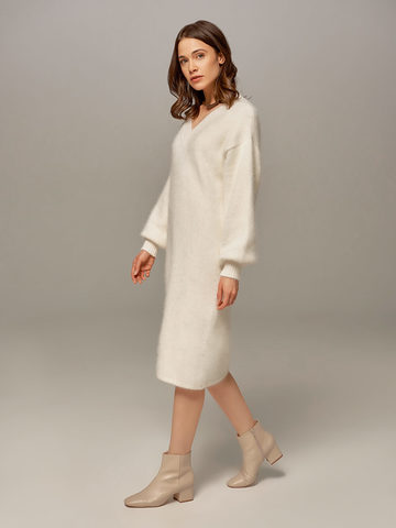 Женское платье белого цвета из ангоры - фото 2