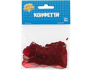 Конфетти фольга, Сердце, Красный, 1,5см, 20г.