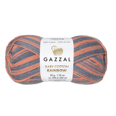 Пряжа Gazzal Baby Cotton Rainbow 486 серый-амарант (уп.10 мотков)