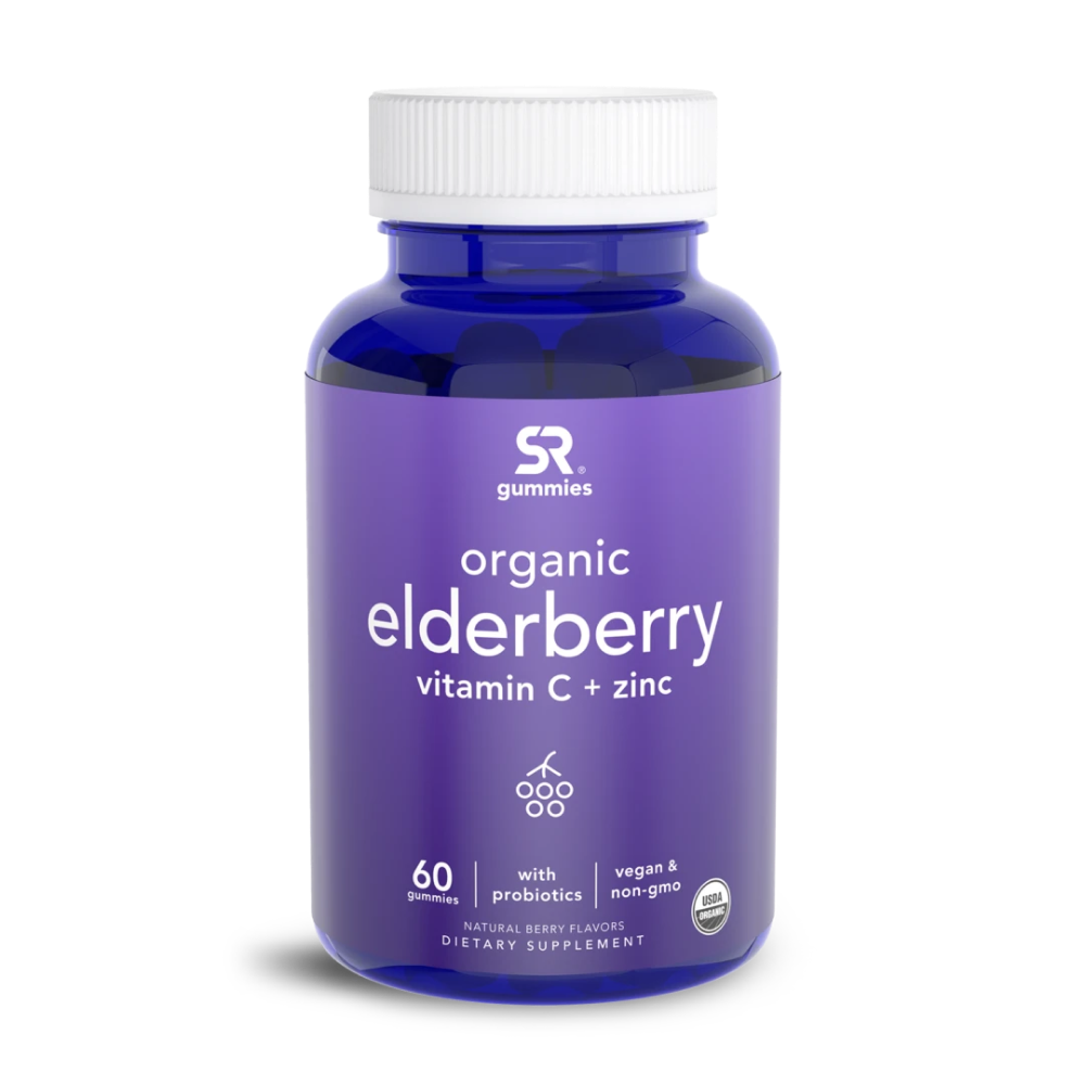 Комплекс Бузины  150 мг + Витамин C, Цинк и Пробиотики, Elderberry Gummies 150mg + C, Zn & Probiotic Organic, Sports Research, 60 жевательных капсул 1