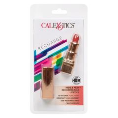 Золотистый вибратор-помада с красным мягким кончиком Hide & Play Rechargeable Lipstick - 