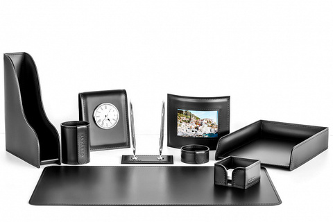 Набор офисный из черной кожи 9 предметов №155