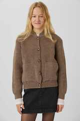 Кардиган с карманами из шерсти серо-коричневого цвета