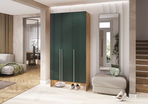 Прихожая Луна Шкаф 3-х ств. (Браш Мени Грин, Дуб Крафт)