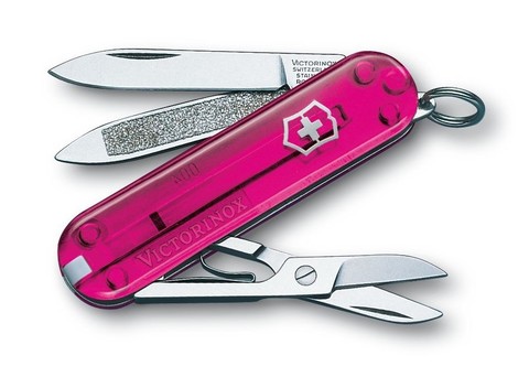 Нож-брелок Victorinox Classic Pink (0.6203.T5) 7 функций, 58 мм. в сложенном виде, цвет розовый полупрозрачный