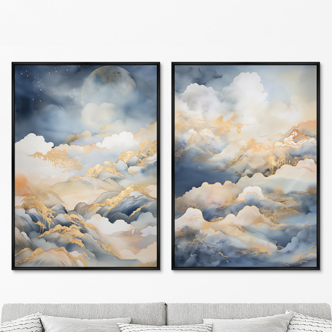 ArtNoMore - Набор из 2-х репродукций картин на холсте Clouds over the mountains, 2024г.