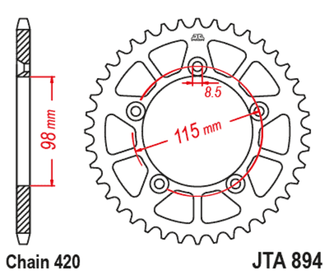 Звезда ведомая алюминиевая JTA894 48BLK