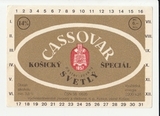 K15274 ЧССР Чехословакия Пивная этикетка CASSOVAR