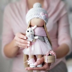 Игрушки для кукол, миниатюра - Заяц мягкий розовый, плюшевый, 6,5 см, набор 3 шт.