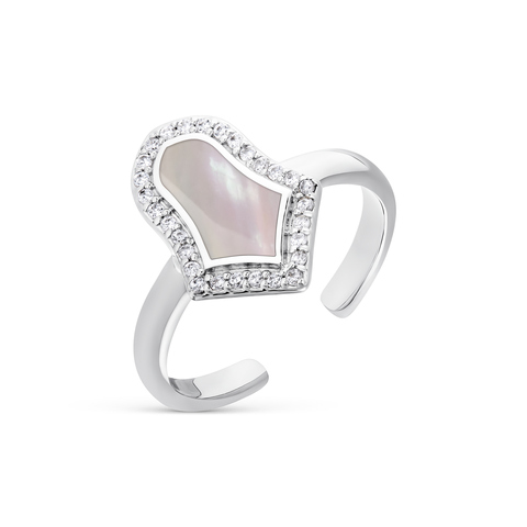 Ring Steppe Tulip, Rhodium, Mother of Pearl