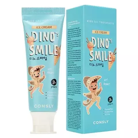 Consly Dino's Smile Kids Паста зубная гелевая детская с ксилитом и вкусом пломбира