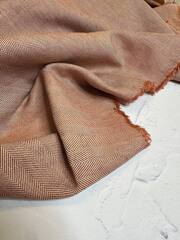 Костюмный жаккардовый фланелевый хлопок (100%хлопок, Горизонтальная кирпично-молочная елочка, 146, 170 гр/м2)