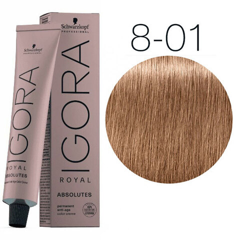 Schwarzkopf Igora Absolutes 8-01 (Светлый русый натуральный сандрэ) - Стойкая крем-краска для окрашивания зрелых волос