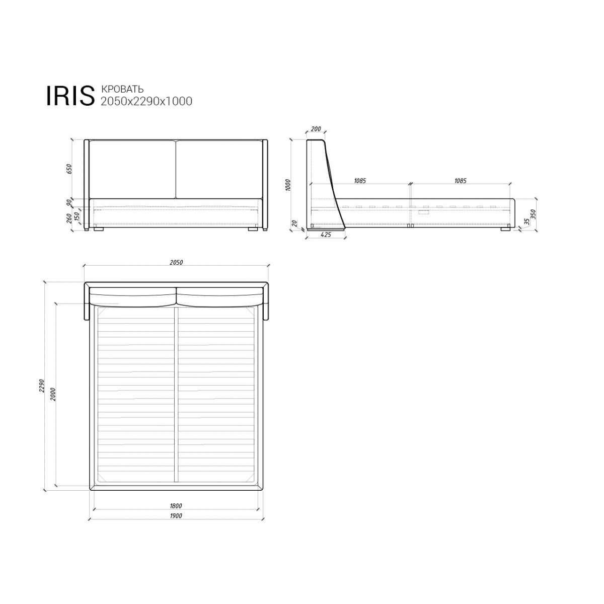 Чертеж кровати 1800 2000