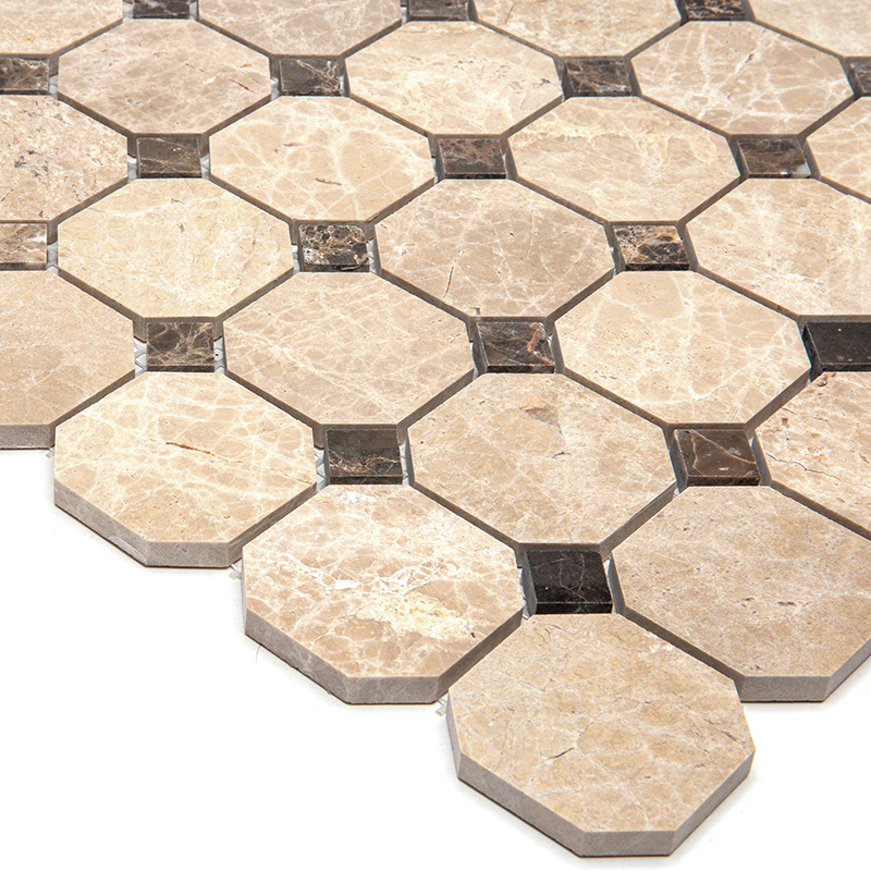 7M036+7M022-BP Мозаичная плитка из мрамора Emperador Natural Octagon бежевый октагон квадрат глянцевый
