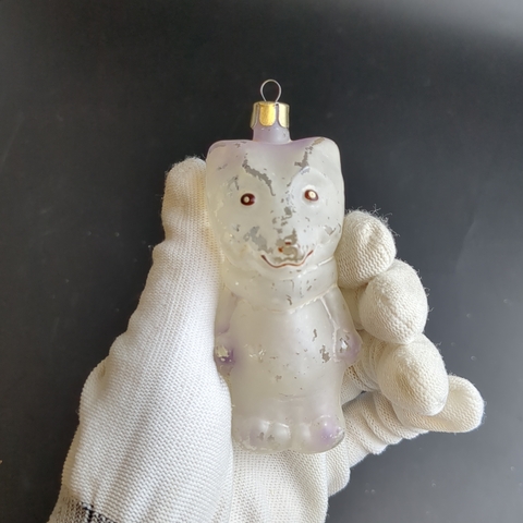 Ёлочная игрушка "Волк из сказки Красная Шапочка" из набора, стекло, подвесная, Актюбинск, матовая краска, роспись, винтаж СССР 1950-1980 гг
