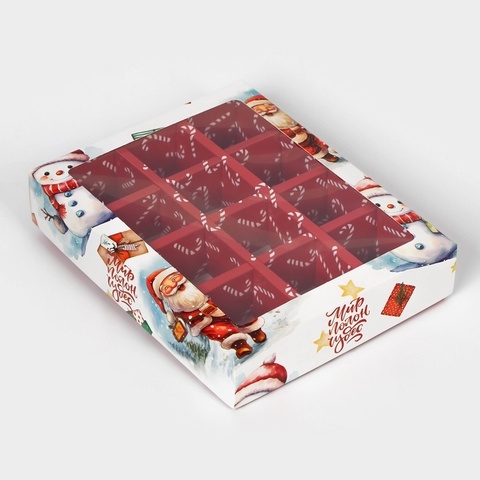 Коробка под 12 конфет новогодняя «Дед Мороз», 19×15×3.5 см