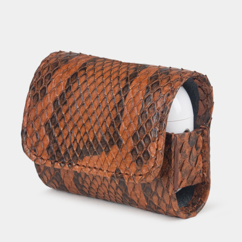 Чехол для наушников AirPods Pro 2,3 из кожи питона, цвета коньяк