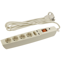 Сетевой фильтр Эра SFU-5es-2m-I 5Евро+2USB, 2м, 10А, шторки