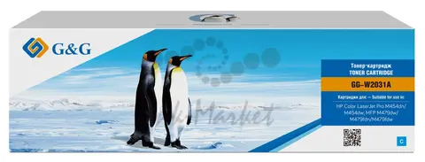 Картридж G&G, аналог HP W2031A/415A синий 2.1k с чипом
