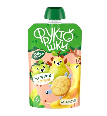 Фруктошки Пюре из яблок, бананов и груш с печеньем 90гр, с 6мес.