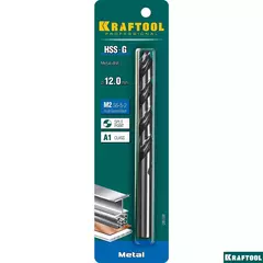 KRAFTOOL HSS-G, 12.0 х 151 мм, сталь P6M5, сверло по металлу (29651-12)