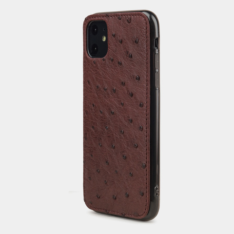 Чехол-накладка для iPhone 11 из натуральной кожи страуса, бордового цвета