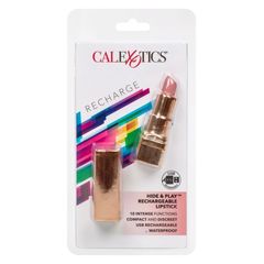 Золотистый вибратор-помада с бежевым мягким кончиком Hide & Play Rechargeable Lipstick - 