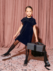 Велюровое платье Mjölk Navy, с бантом