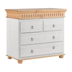 Комод с ящиками для одежды белый деревянный на ножках Хельсинки 22 (белый воск/антик), 95x87x50 см
