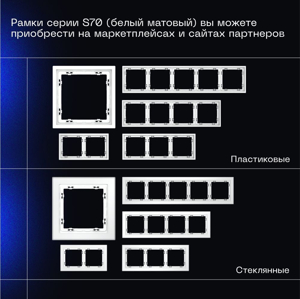 Перекрестный переключатель встраиваемый Voltum S70 одноклавишный 10А, (белый матовый) VLS010502